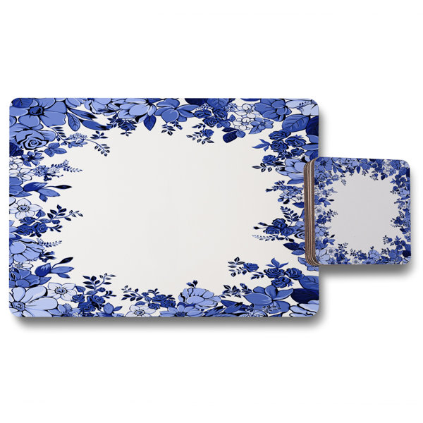Ebern Designs Winter Floral Frame 12 Piece Cork Placemat and Coaster